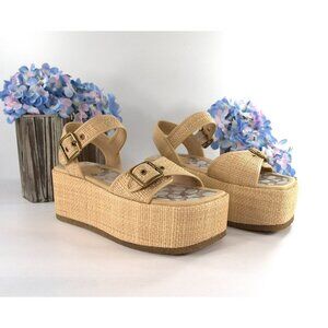 Coach Naomi Raffia Flatform Platform Sandal Heels Sz 9.5 NWOB